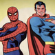 In a comic book-style illustration, Spider-Man and Superman stand back to back.